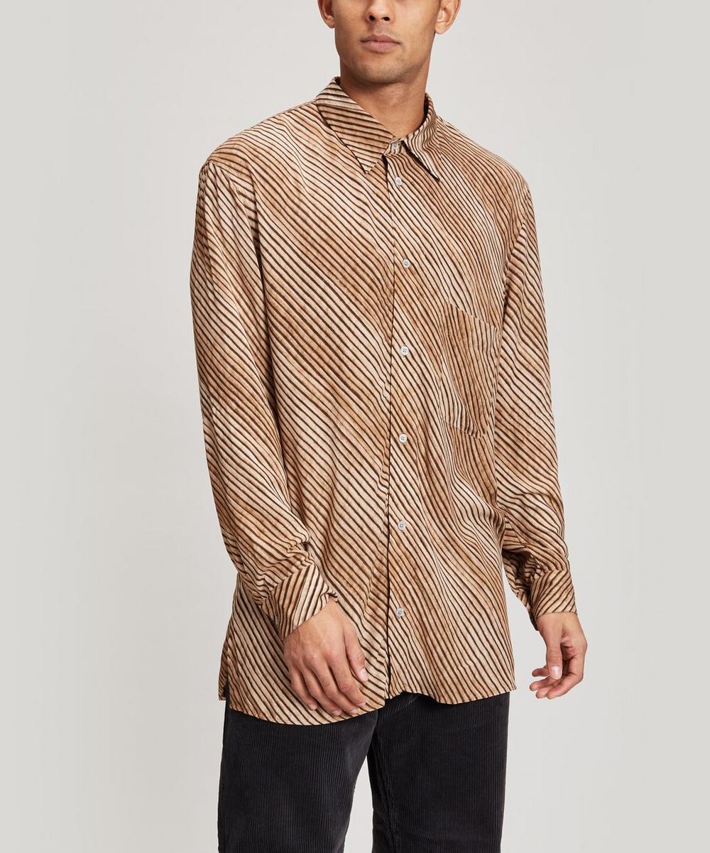 Lemaire Diagonal Stripe Twill Shirt In Nest Brown