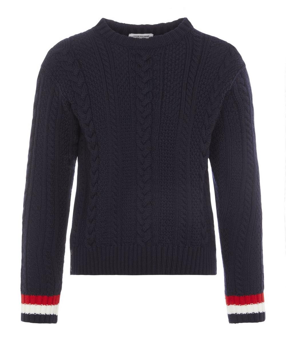 Thom Browne Aran Cable Knit Jumper In Navy