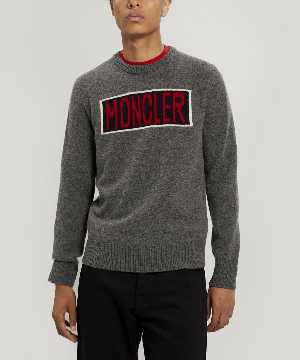 Moncler Logo-knit Crew-neck Sweater In Grey | ModeSens