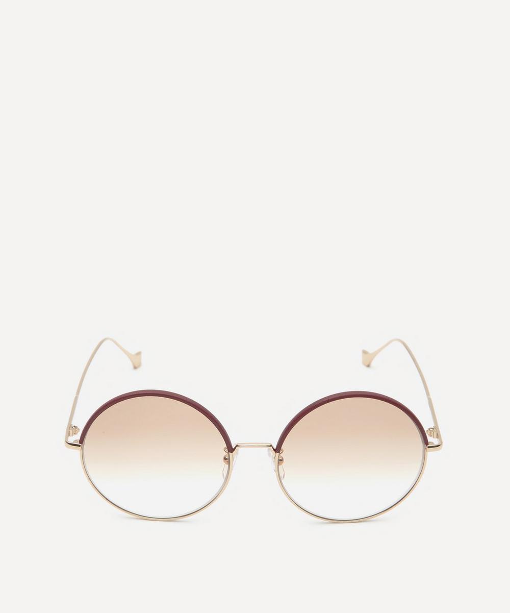 Loewe Leather-trimmed Round Metal Sunglasses In Gold