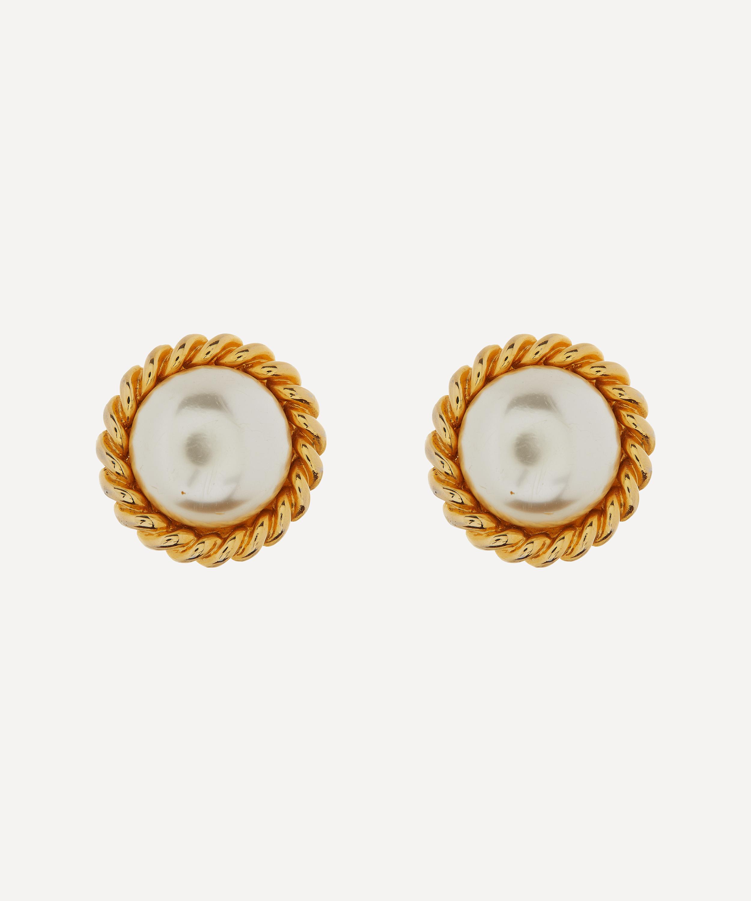 DESIGNER VINTAGE 1980S DAVID GROSS GILT FAUX PEARL CLIP-ON EARRINGS,000636535