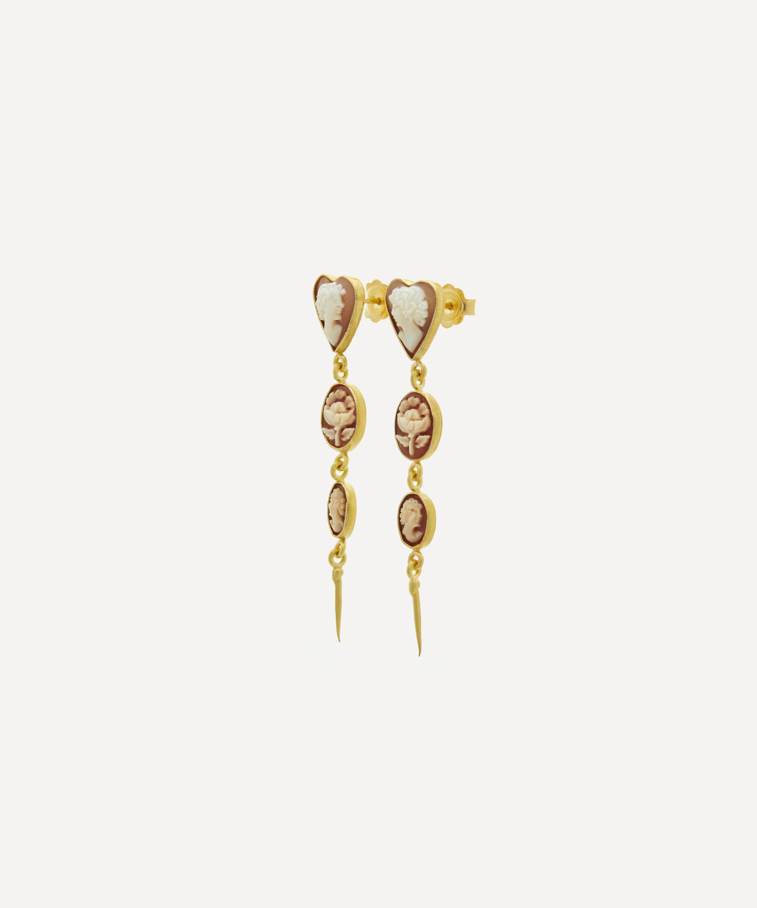 GRAINNE MORTON GRAINNE MORTON 18CT GOLD-PLATED THREE CAMEO DROP EARRINGS 000636537