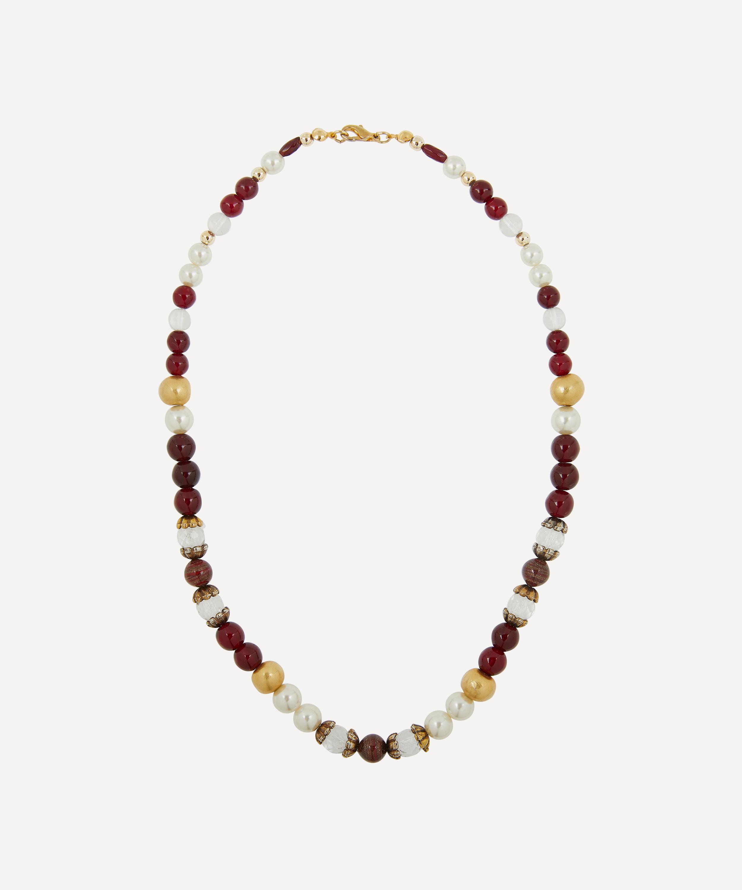 Designer Vintage 1970s Faux Gemstone Beaded Necklace In Gold