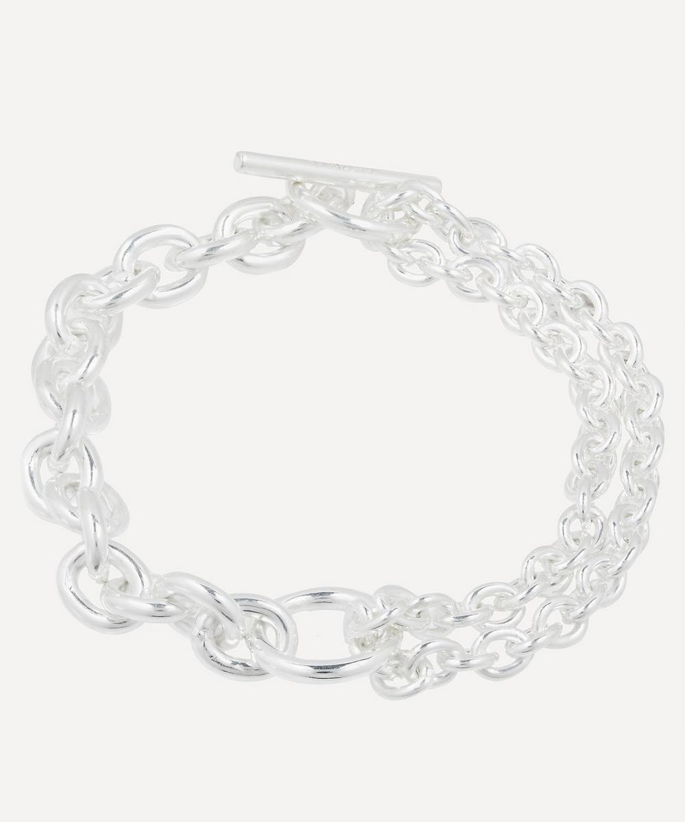 All Blues Recycled Sterling Silver Double Chain Bracelet In Polished Silver