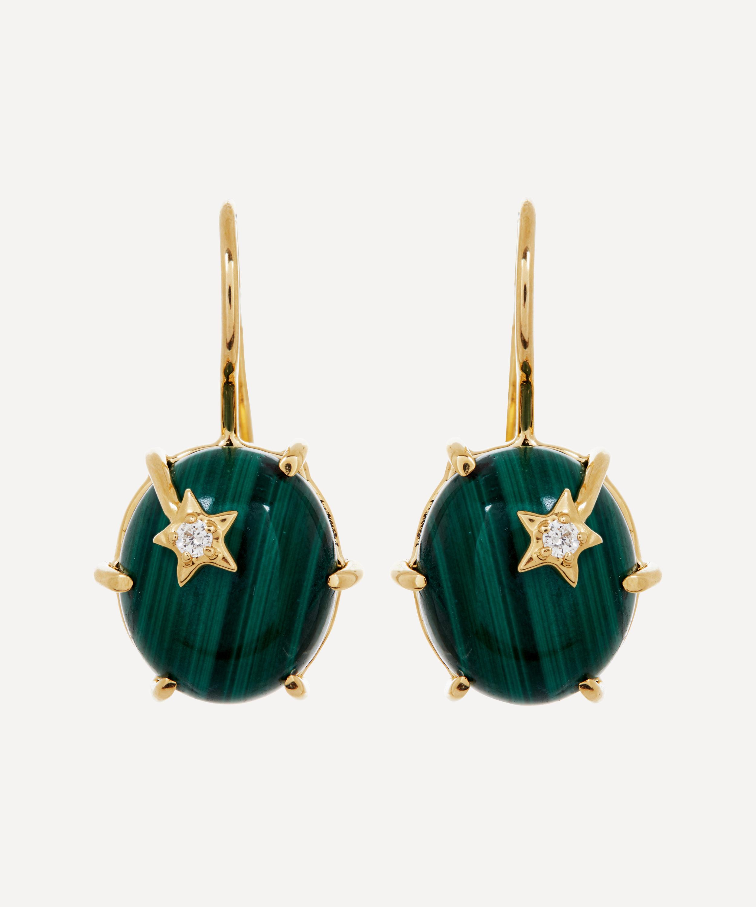 18ct Gold Mini Galaxy Malachite And Diamond Star Drop Earrings Liberty