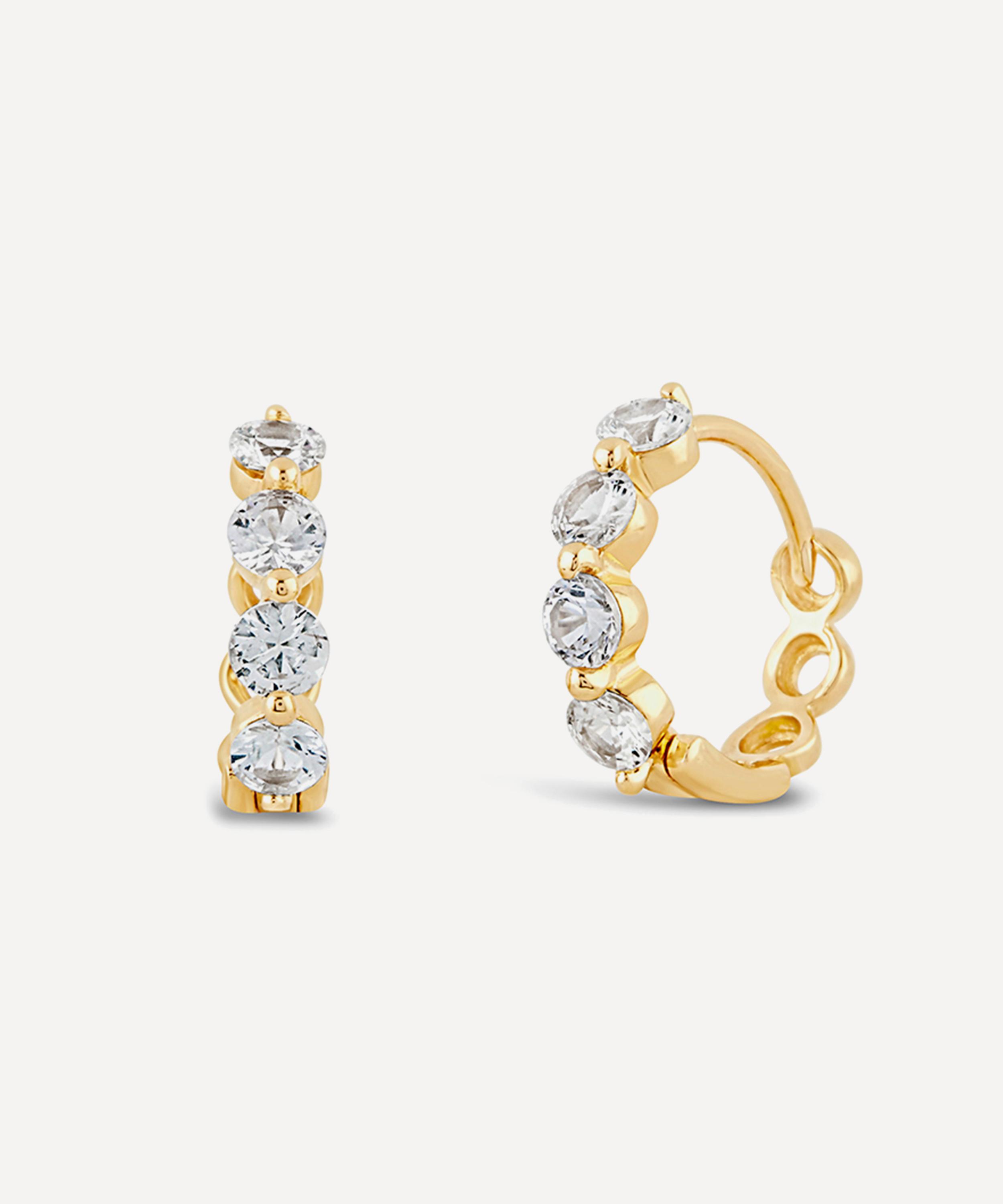 Dinny Hall - 14ct Gold Shuga White Sapphire Huggie Hoop Earrings