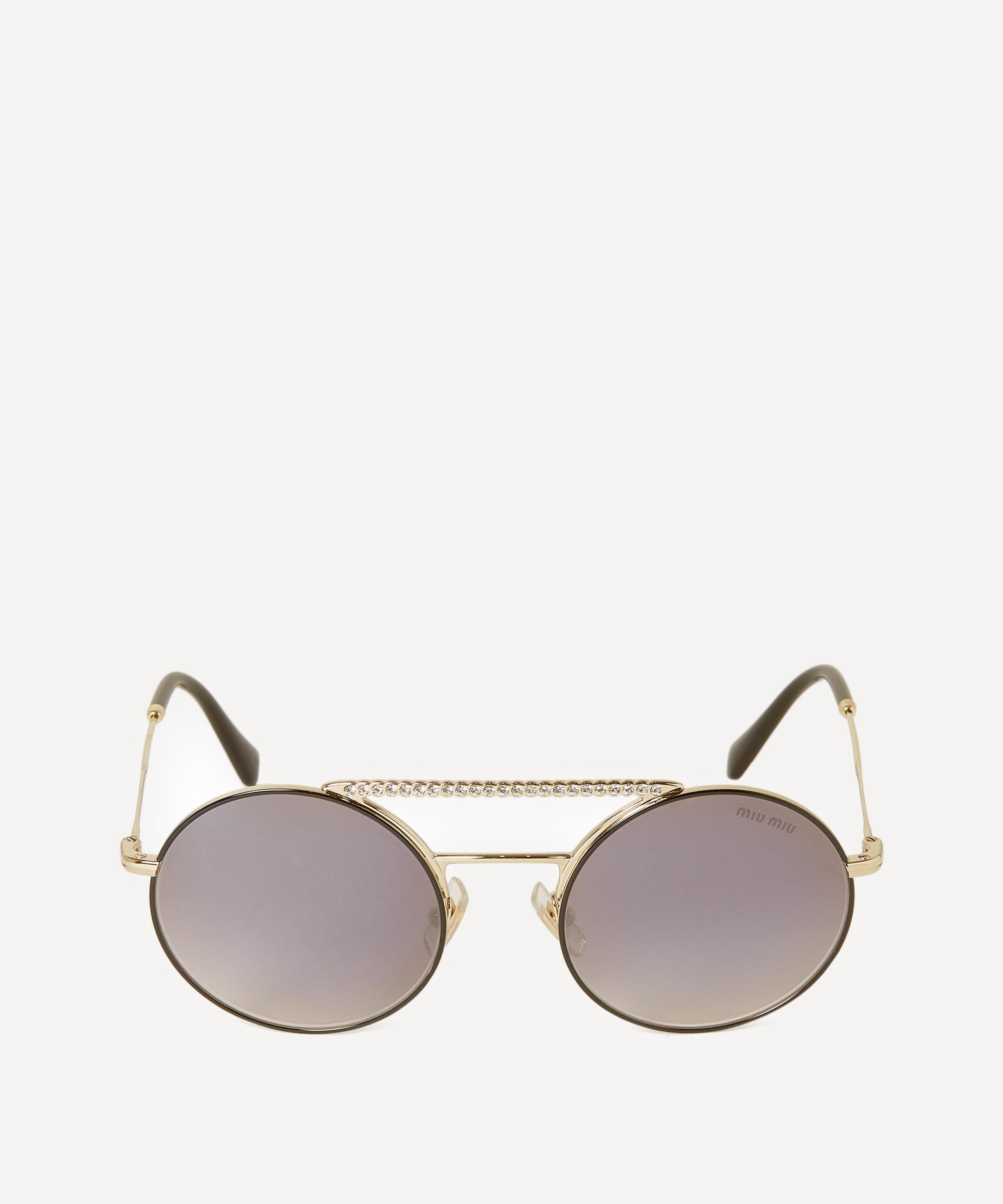 Double-Bridge Crystal Round Sunglasses