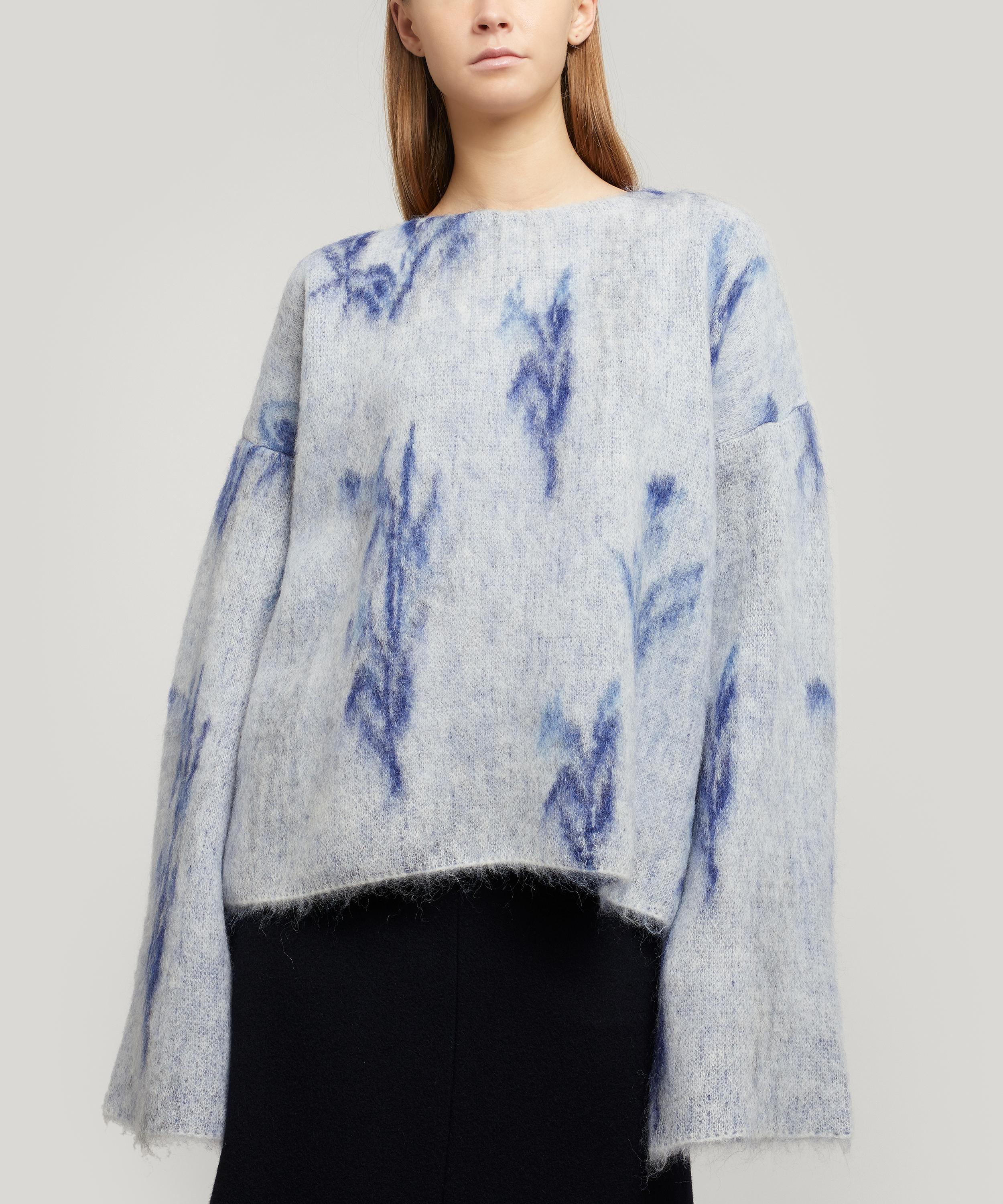 Mame Kurogouchi Floral Wide-sleeve Shaggy Knit Jumper In Grey