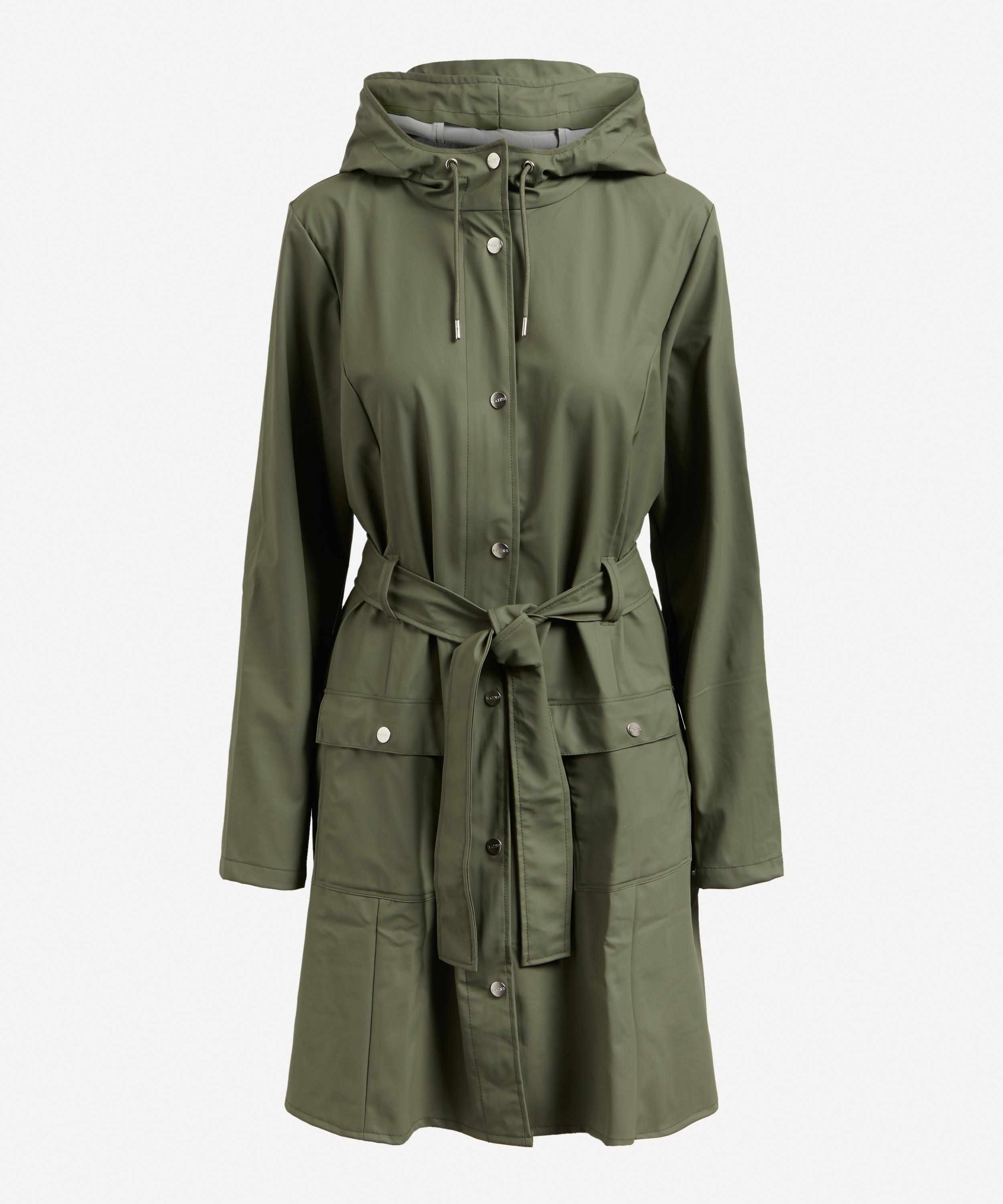 Rains Curve Tie Belt Jacket In Green