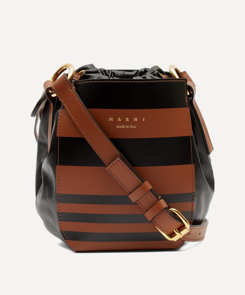 Marni Gusset Striped Leather Shoulder Bag In Maroon And Black