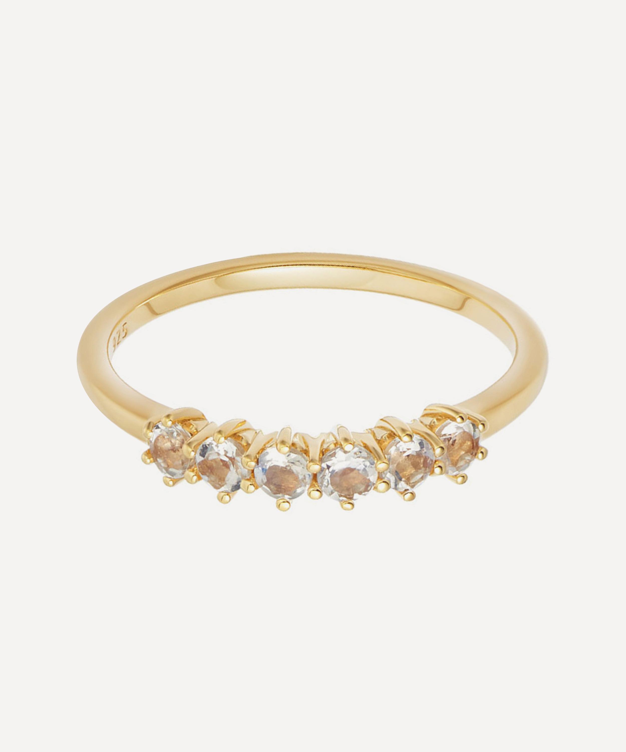 Astley Clarke Gold Plated Vermeil Silver Linia Rainbow Moonstone Ring