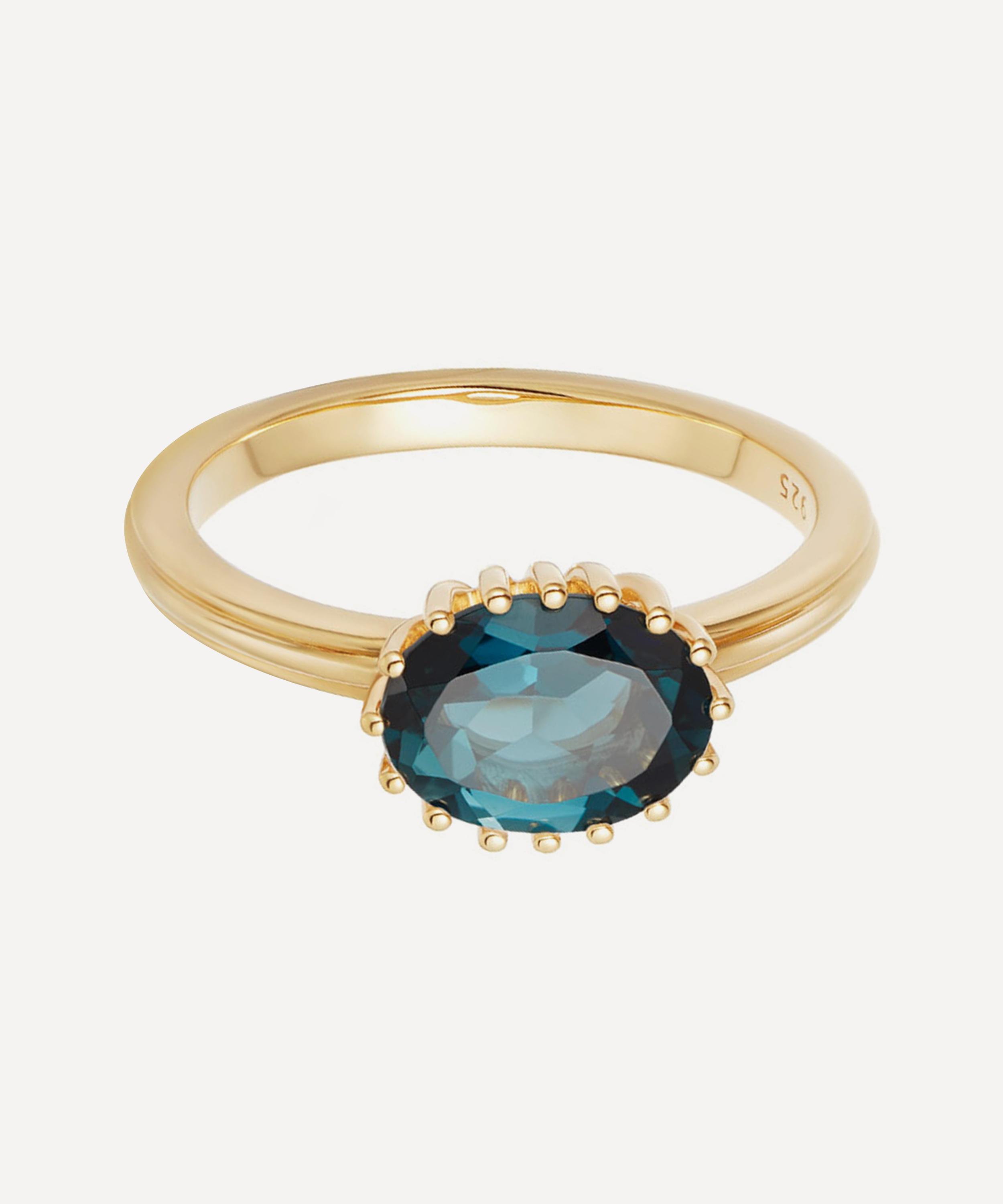 ASTLEY CLARKE GOLD PLATED VERMEIL SILVER LARGE LINIA LONDON BLUE TOPAZ RING,000638894