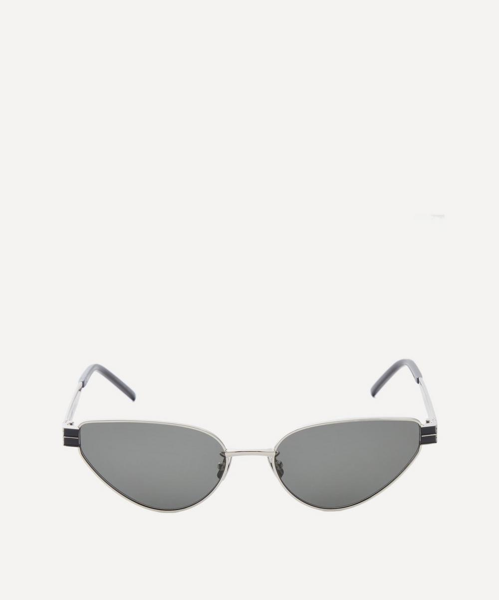 Saint Laurent Monogrammed Triangular Sunglasses In Silver