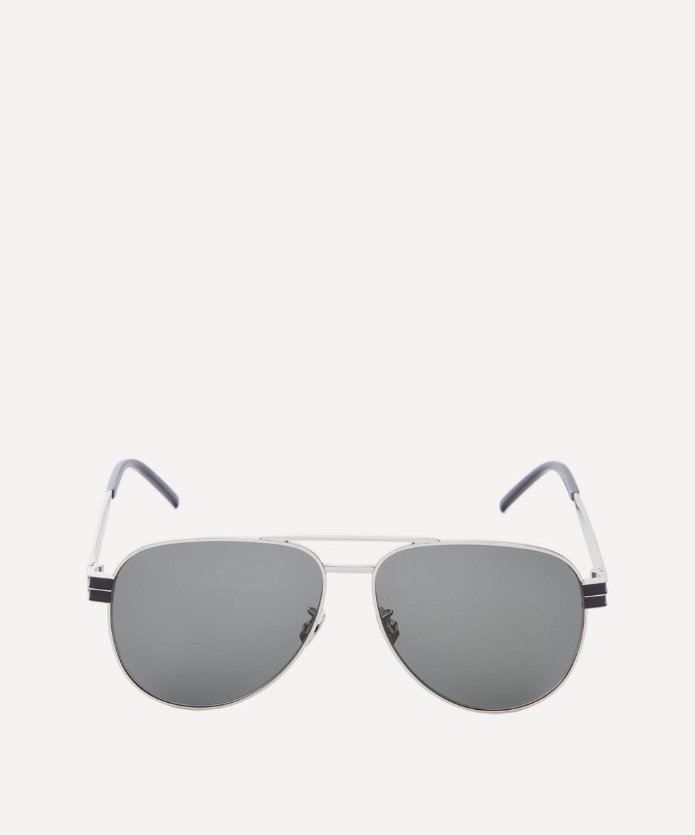 Saint Laurent Monogrammed Aviator Sunglasses In Silver