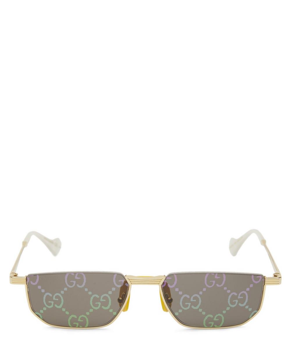 Gucci Holographic Rectangle-frame Metal Sunglasses In Gold