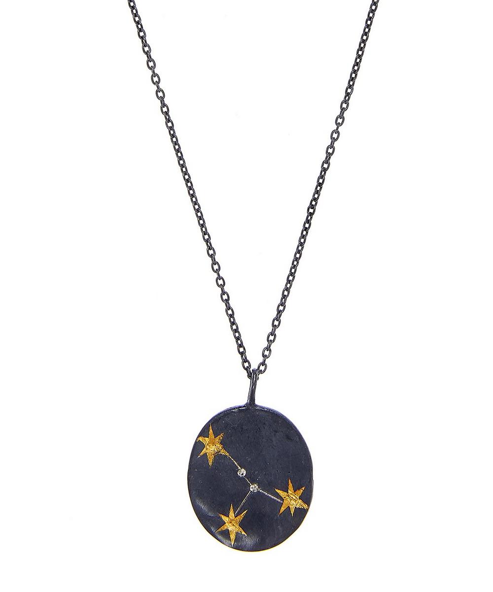 Acanthus Oxidised Silver Aries Diamond Constellation Pendant Necklace