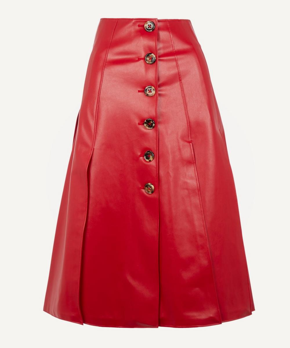 A.W.A.K.E. FAUX-LEATHER BUTTON-UP PLEATED SKIRT,000639922