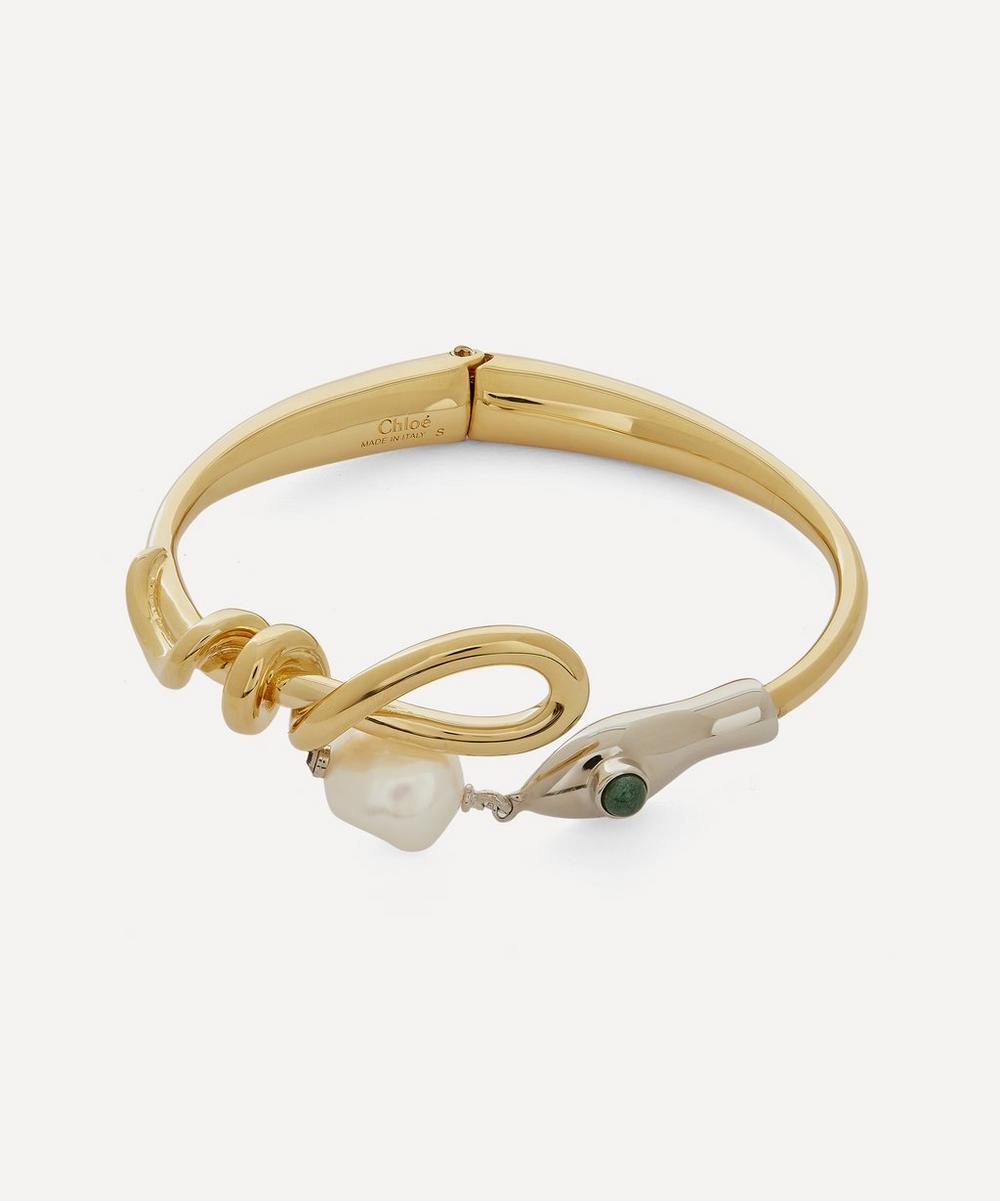 Chloé Gold-tone Callie Pearl Drop Snake Cuff Bracelet In Multi