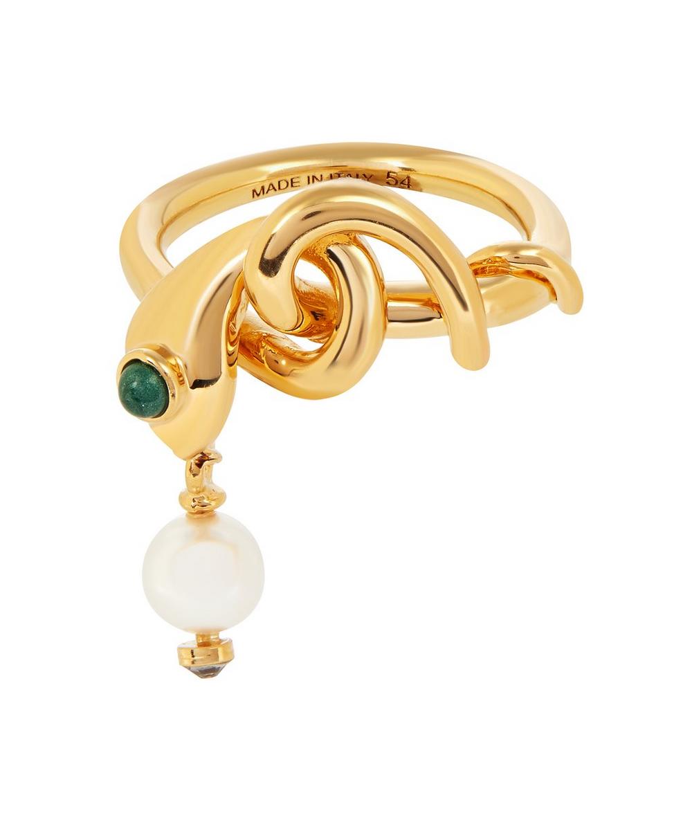 CHLOÉ GOLD-TONE CALLIE SNAKE FAUX PEARL DROP RING,000640029