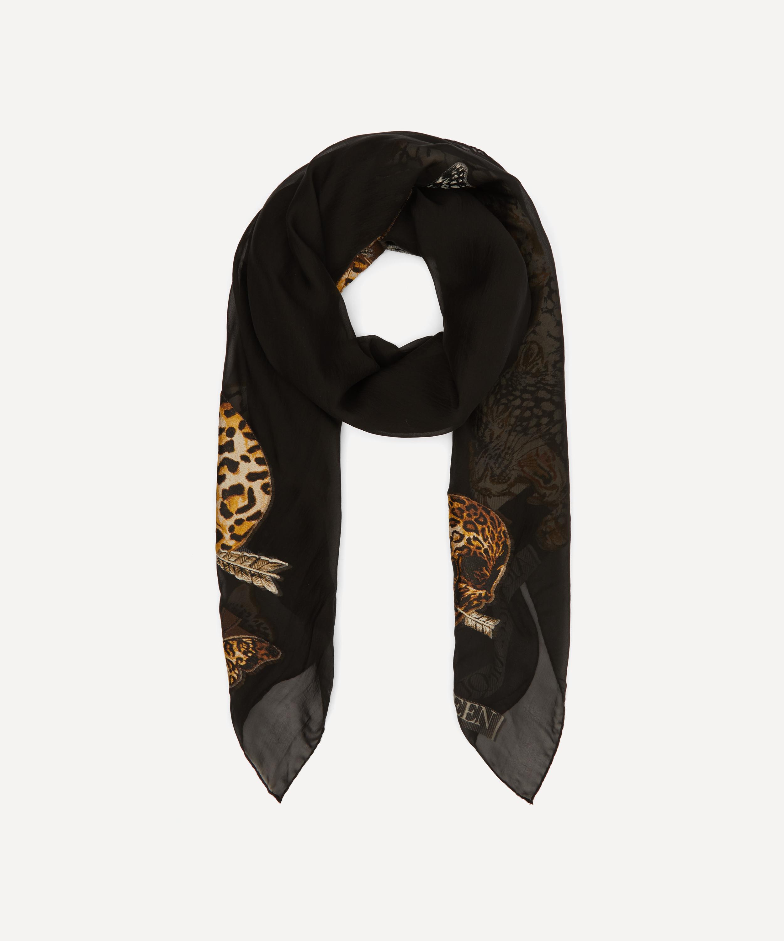 Regal Leopard Silk-Blend Scarf In Black