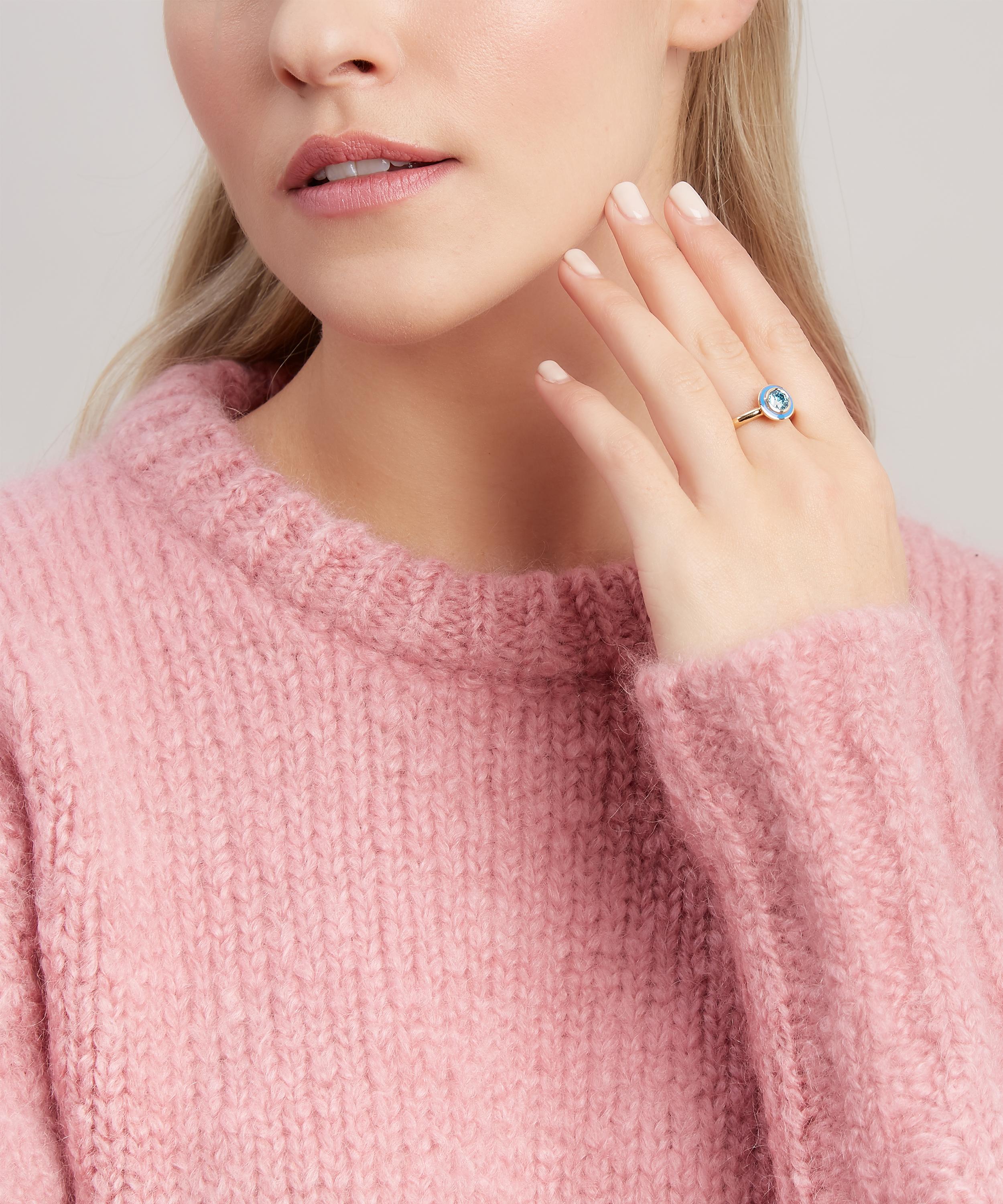 Gold Candy Lacquer Round Blue Zircon Ring