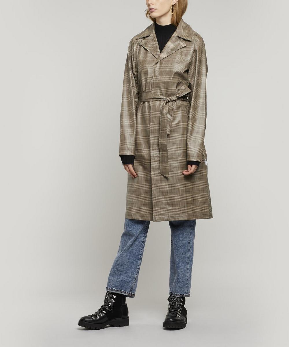 Rains Check Belted Overcoat In Check Beige