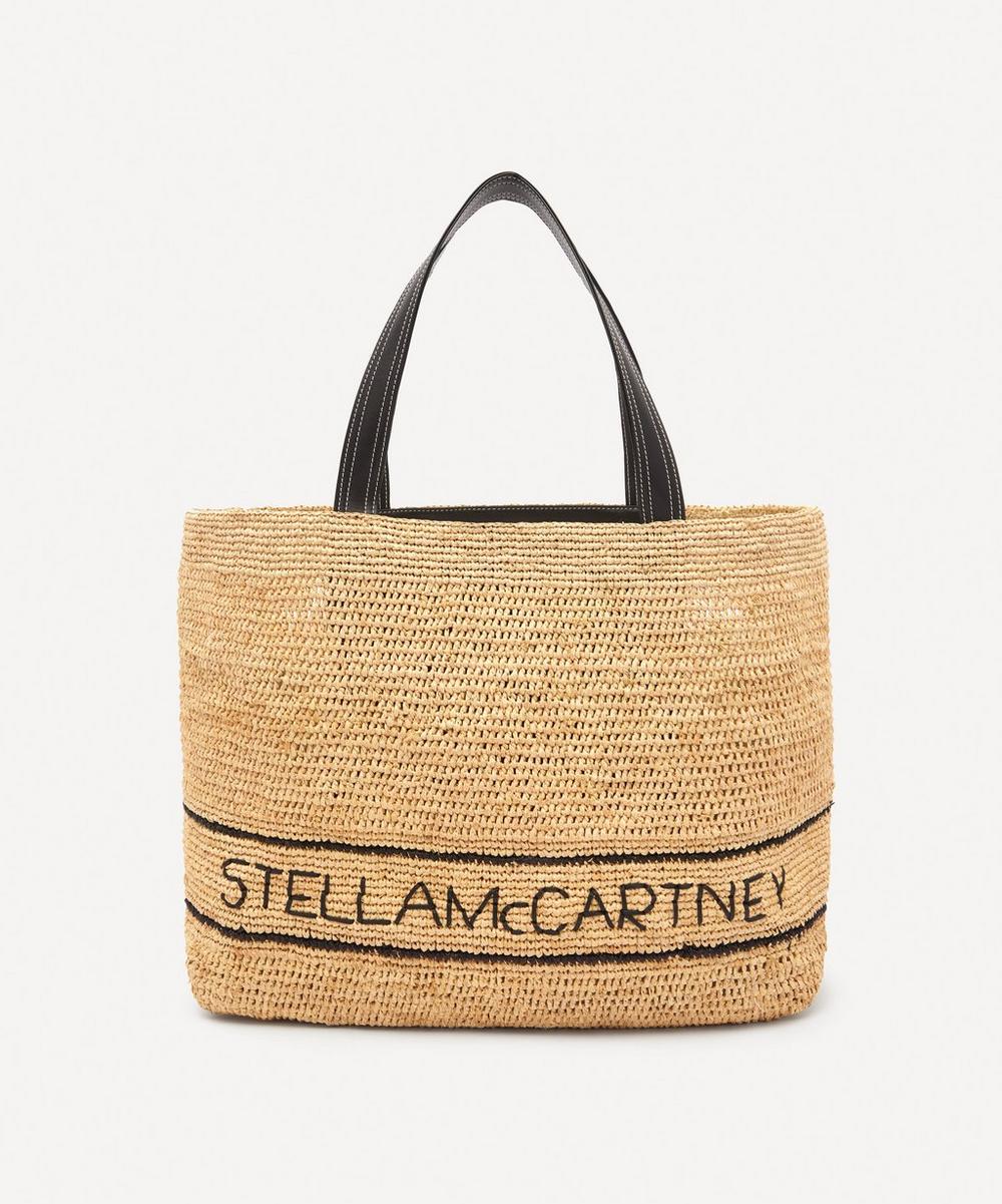 Stella Mccartney Medium Raffia Logo Tote Bag In Light Sand