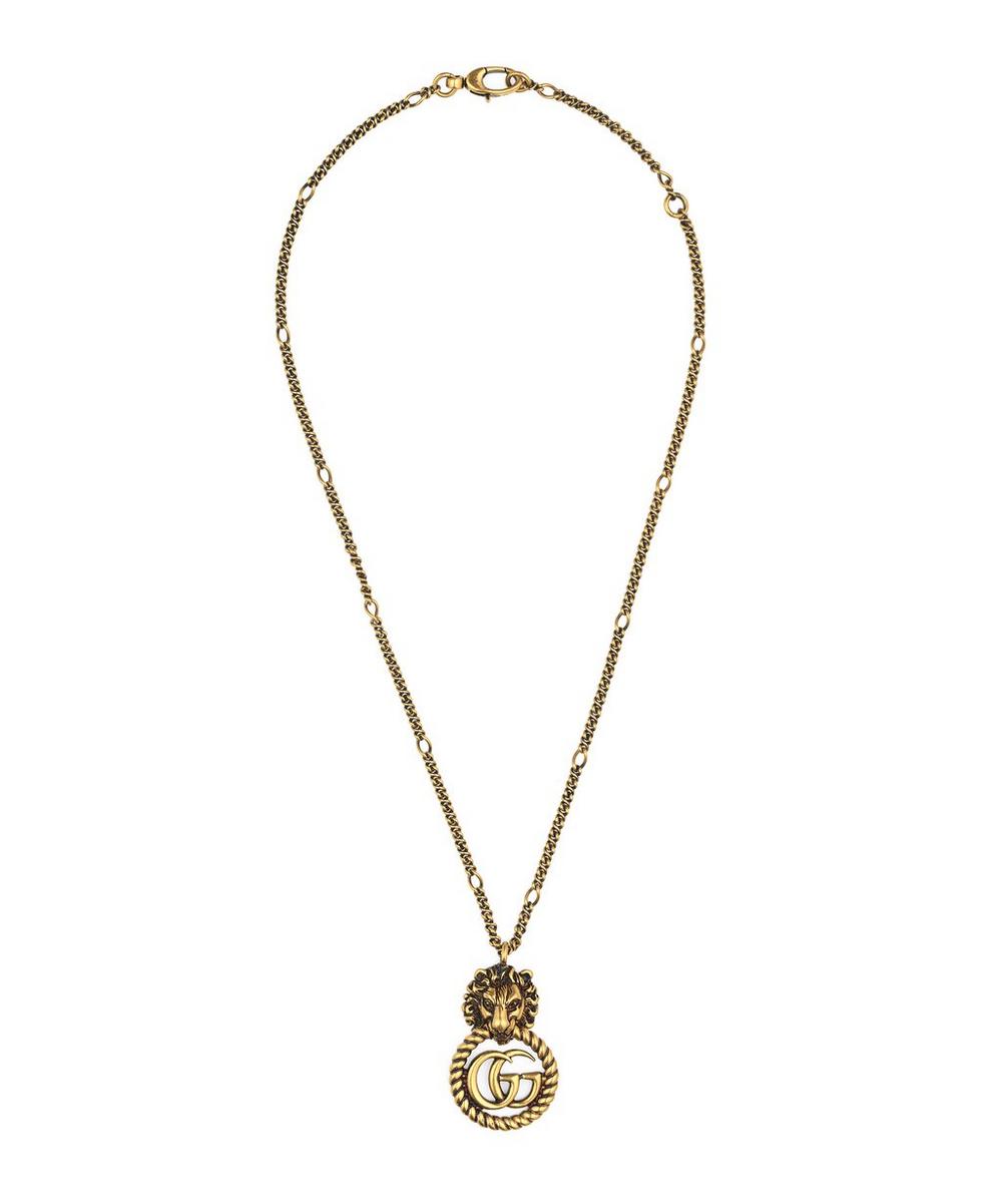 Gucci Gold-tone Lion Head And Double G Pendant Necklace
