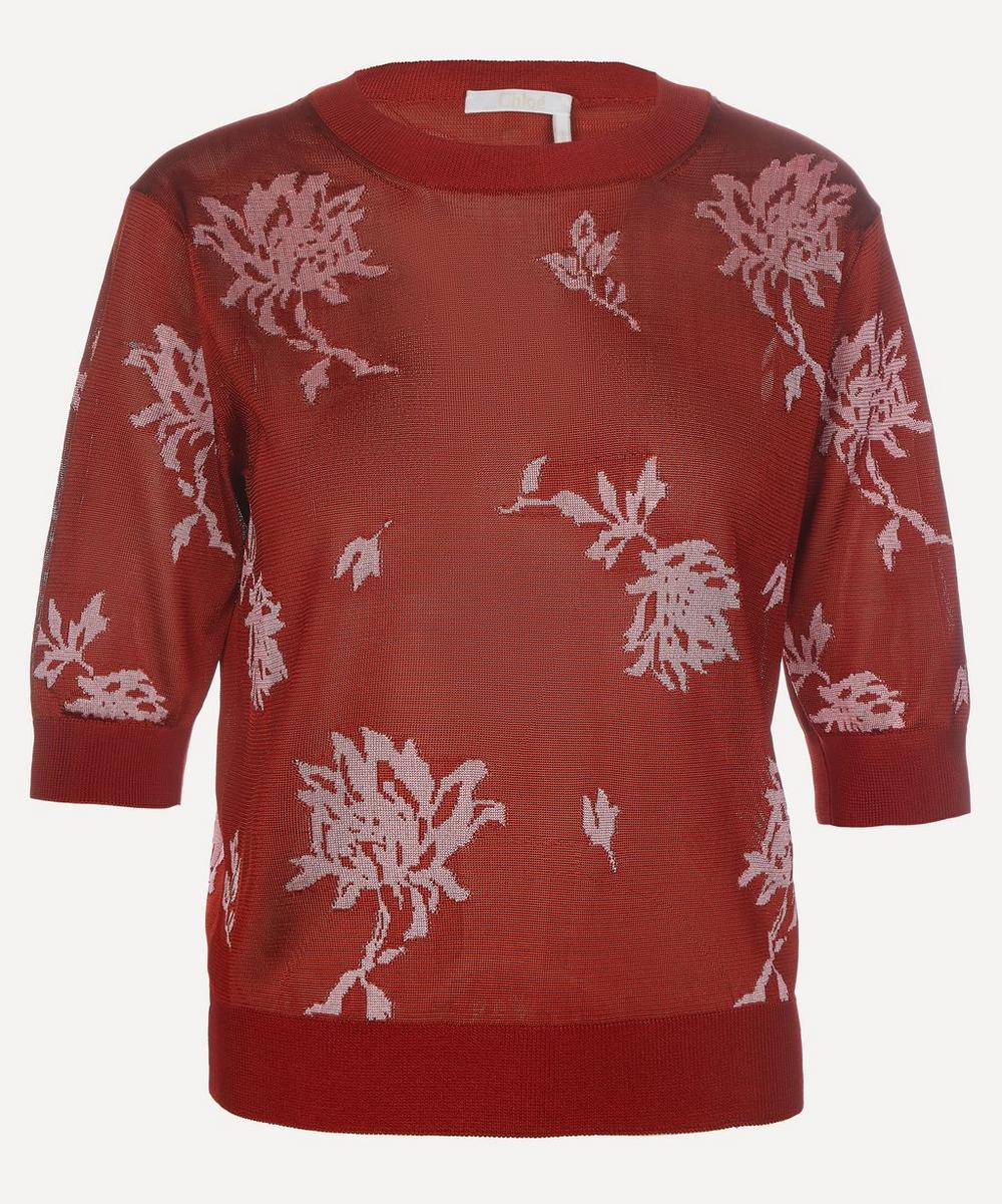 Chloé Jacquard-knit Floral Print Top In Rustic Red