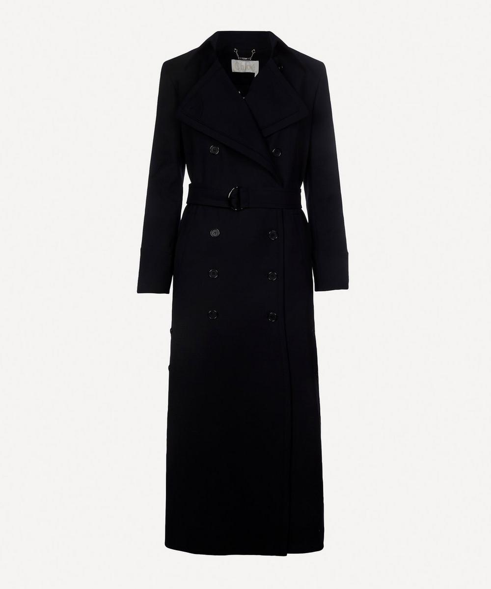 Chloé Belted Double-breasted Twill Coat In Iconic Navy