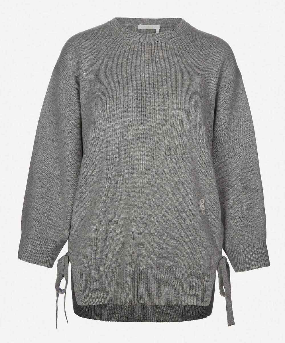 Chloé Side-tie Knitted Cashmere Jumper In Swan Grey