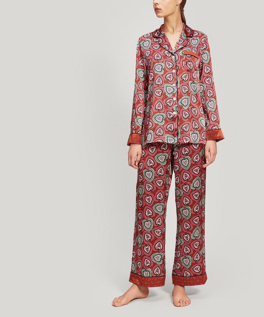 Liberty London Love Lace And Thorington Silk Charmeuse Pyjama Set In Tan