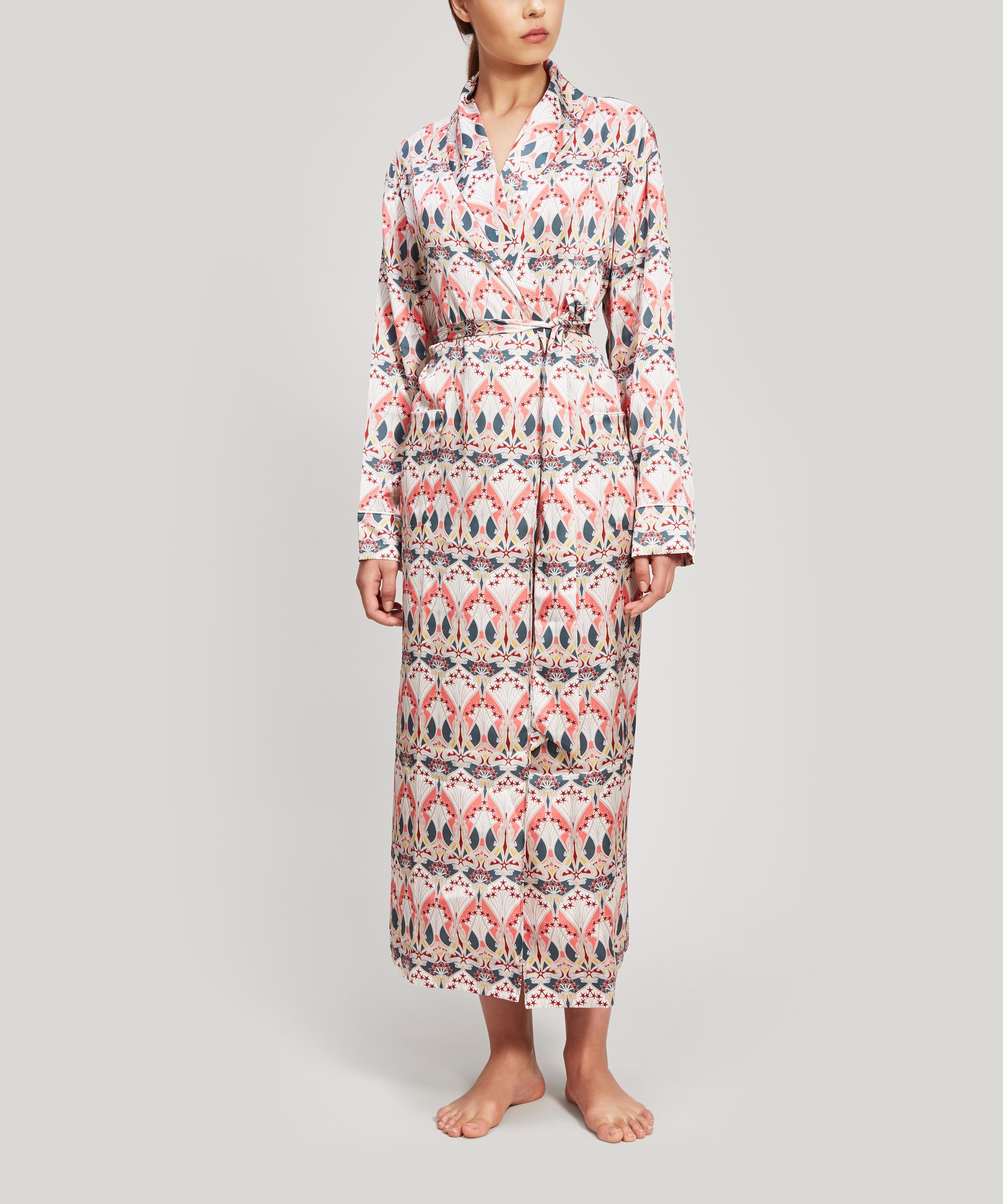 Liberty London Ianthe Star Silk Charmeuse Robe In Green