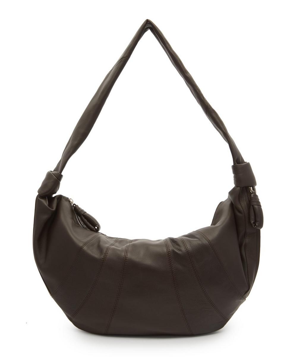 Lemaire Large Leather Croissant Shoulder Bag In Dark Chocolate
