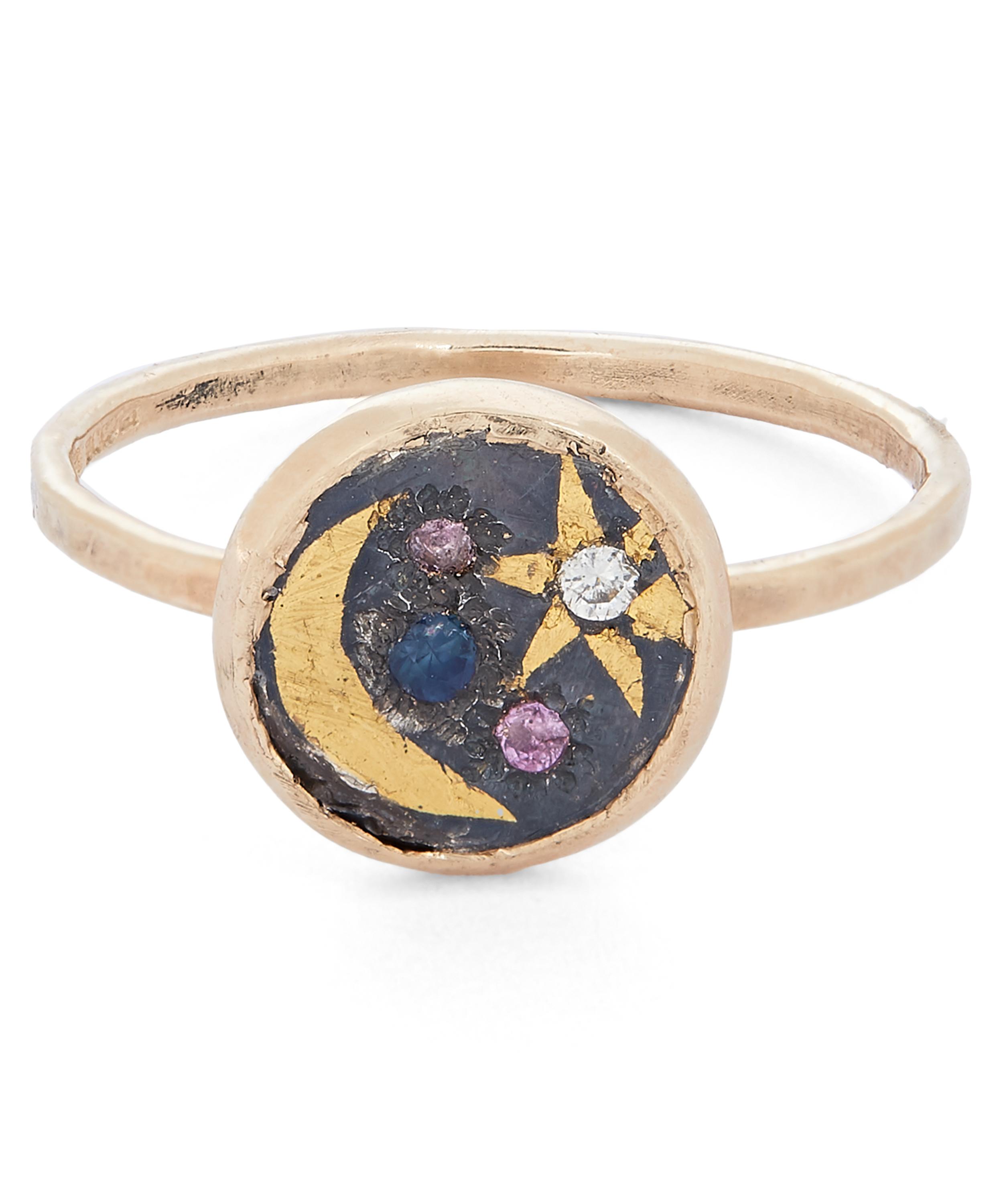 Acanthus Gold Space Scape Sapphire And Diamond Ring