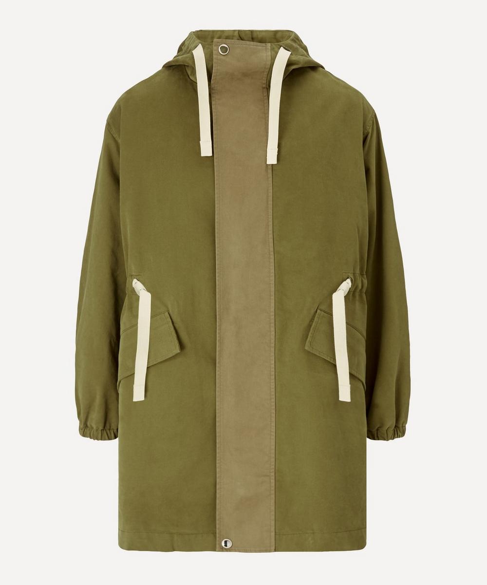 Acne Studios Washed Twill Parka Coat In Olive Green