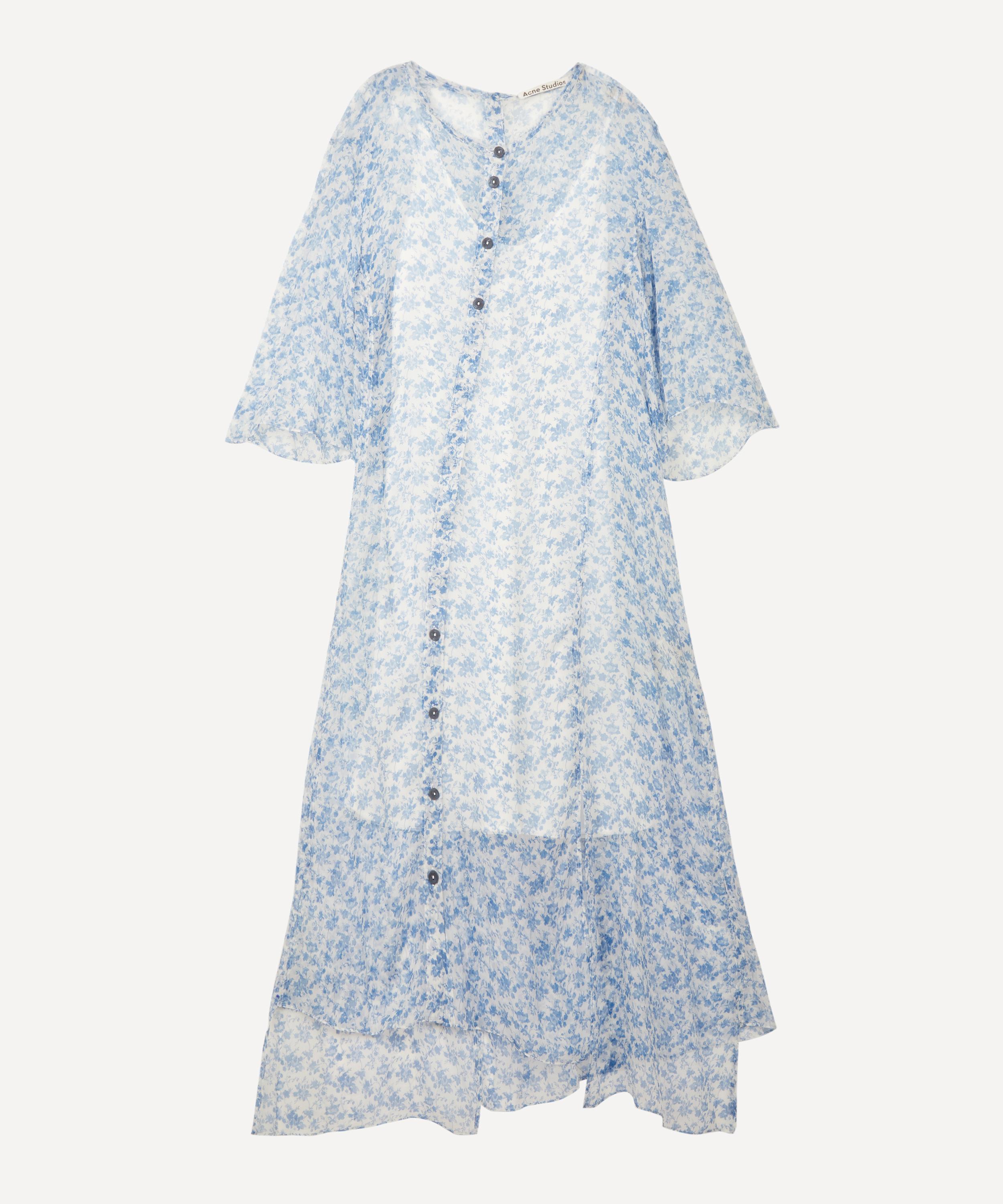 Acne Studios Floral-print Chiffon Dress In Blue/white