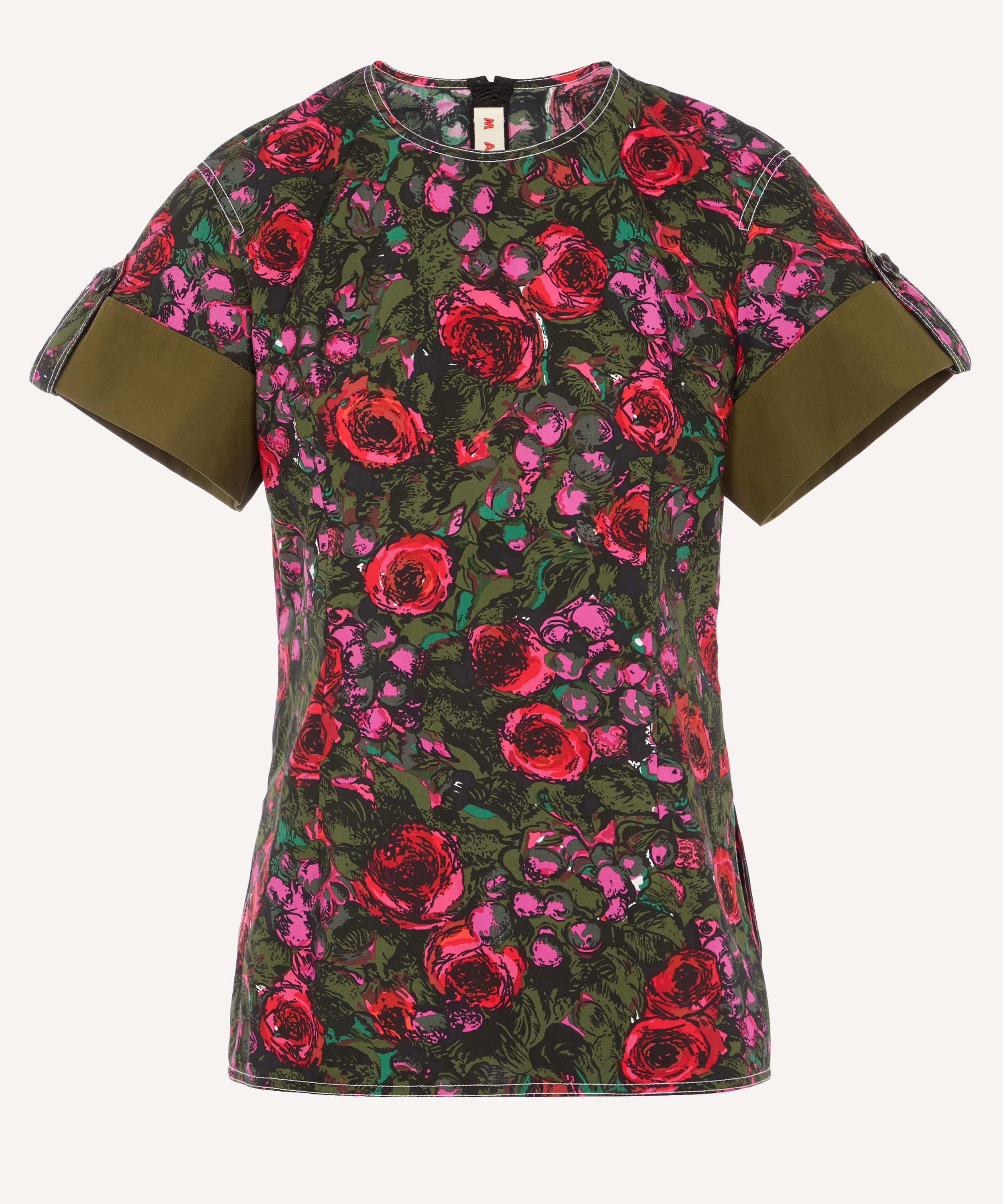 Marni Smudgy Floral Cotton T-shirt In Starlight Pink