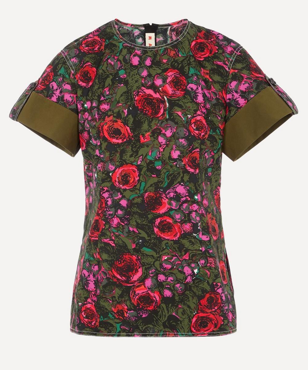 Marni Smudgy Floral Cotton T-shirt In Starlight Pink