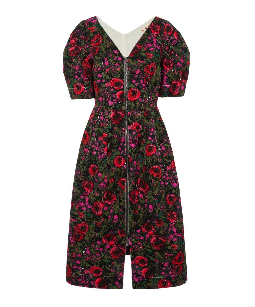 Marni Puff Sleeve Armacord Floral Dress In Starlight Pink