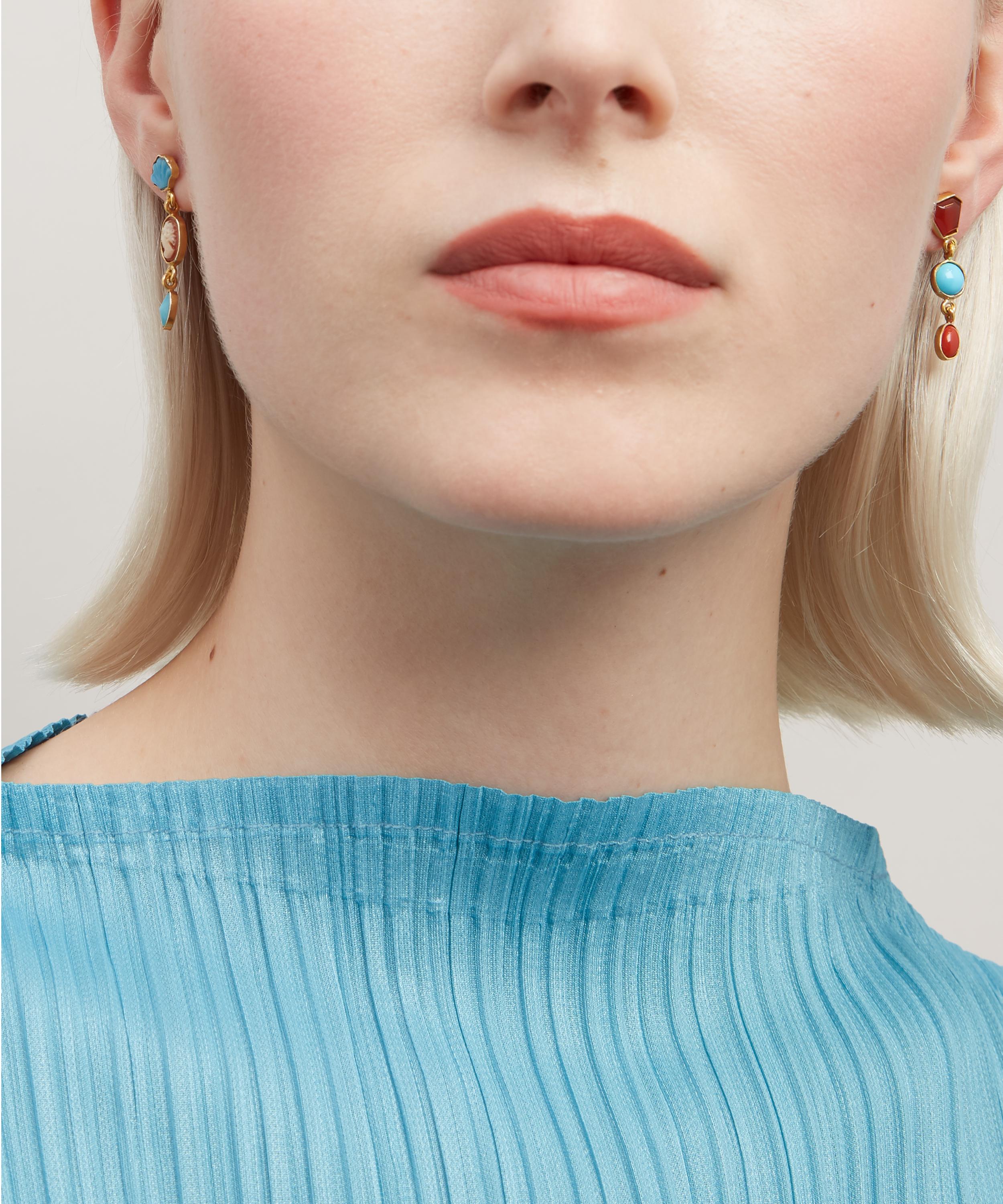 Gold-Plated Asymmetric Multi-Stone Three Charm Drop Earrings