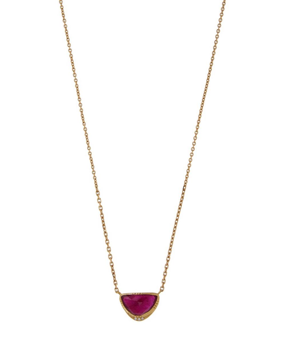 Brooke Gregson Gold Ellipse Halo Ruby Pendant Necklace