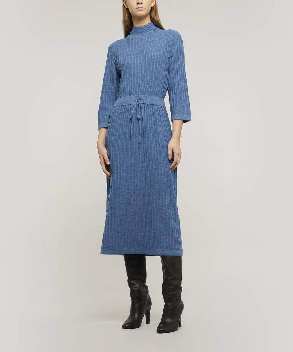 Apc Vivianne Ribbed Merino-wool Dress In Blue
