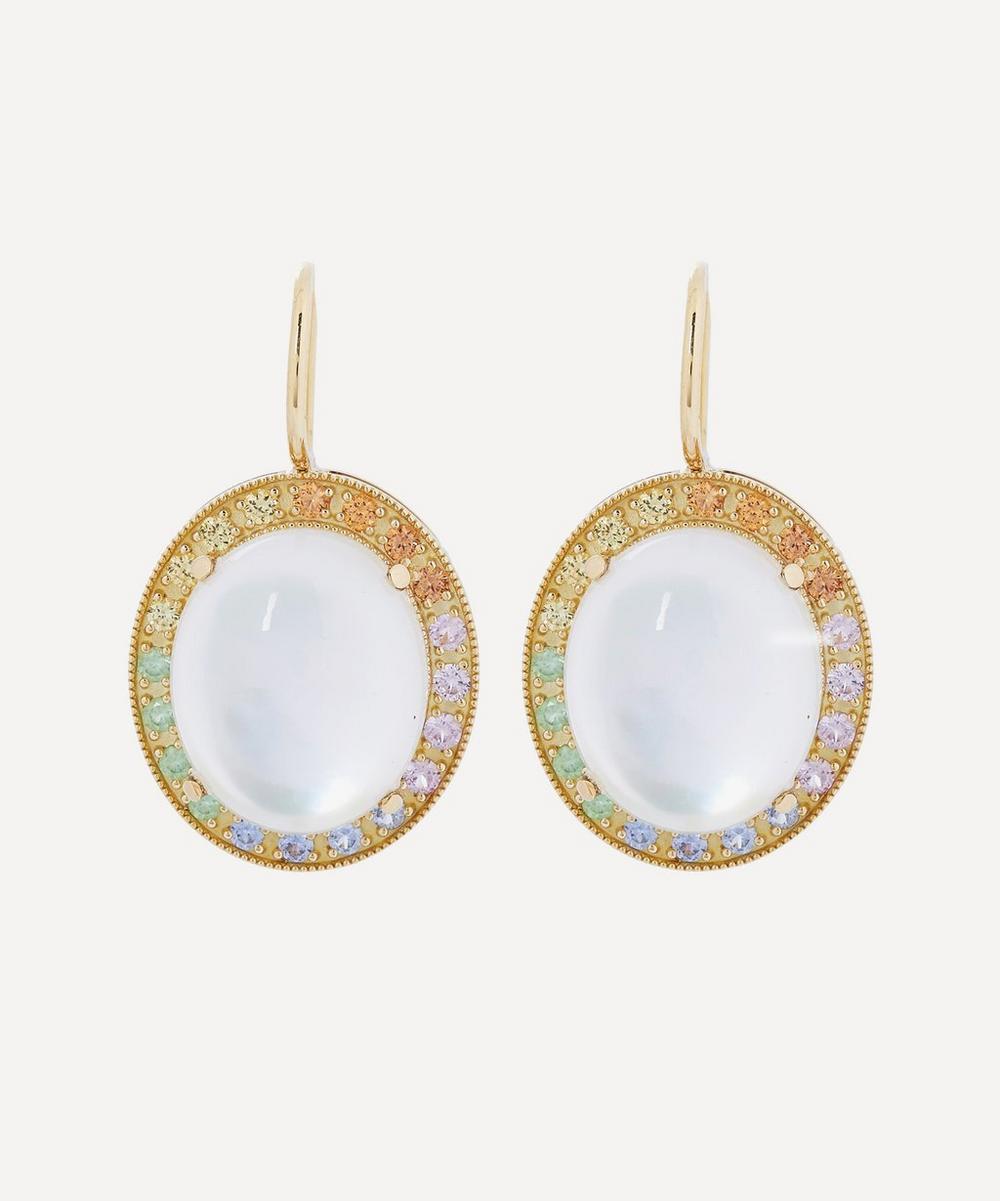 ANDREA FOHRMAN 18CT GOLD MOTHER OF PEARL AND RAINBOW SAPPHIRE DROP EARRINGS,000645184