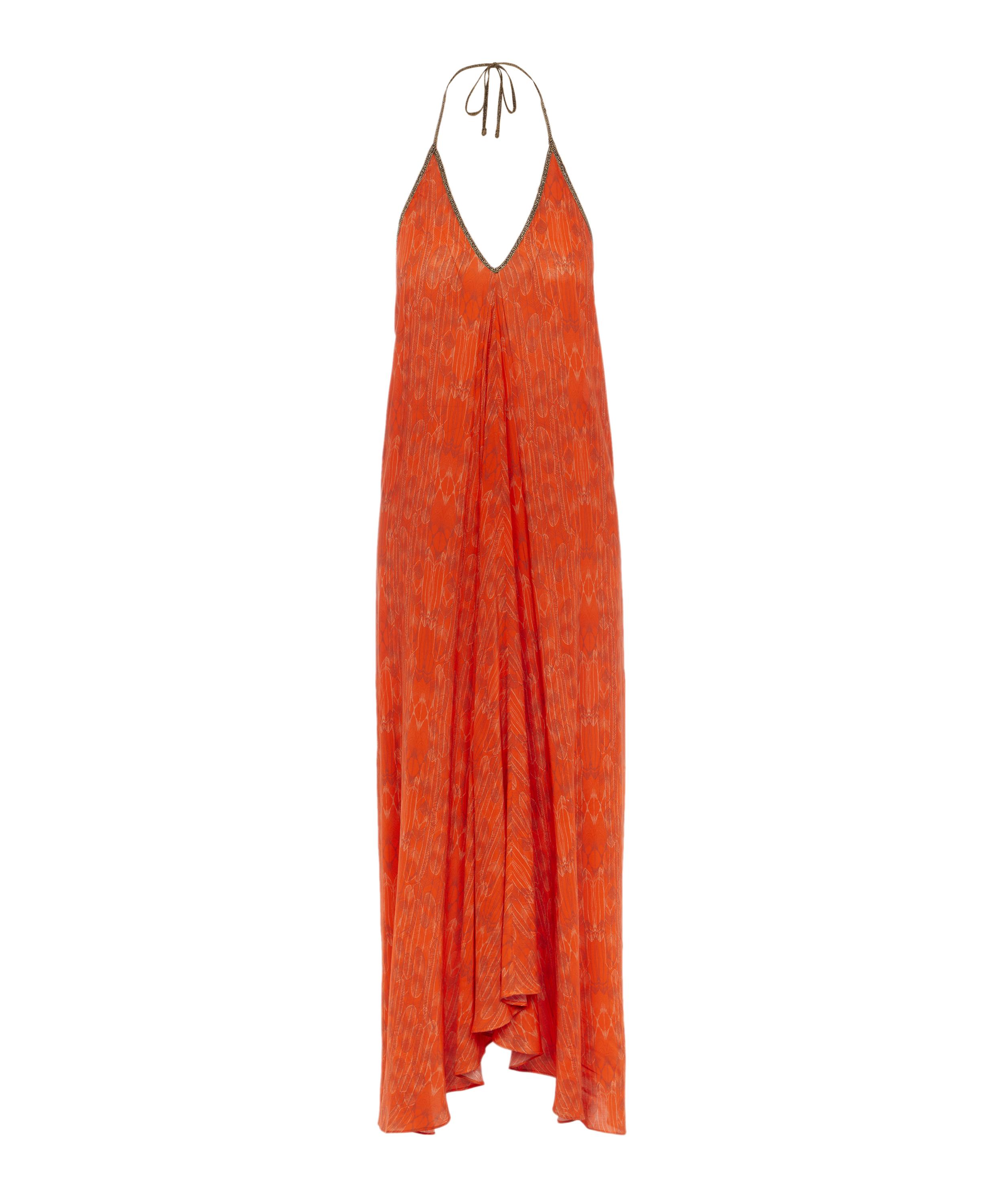 Hansine Rhodes Balinese Feather Halter-neck Dress In Fire Red | ModeSens