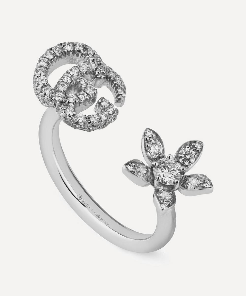 GUCCI WHITE GOLD GG AND FLOWER DIAMOND RING,000645365