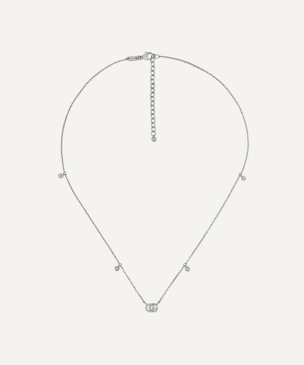 GUCCI WHITE GOLD GG RUNNING DIAMOND NECKLACE,000645375