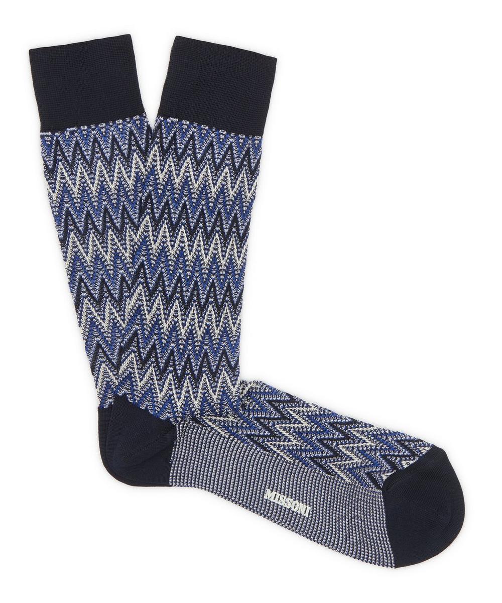 Missoni Three Colour Zig-zag Socks In Blue