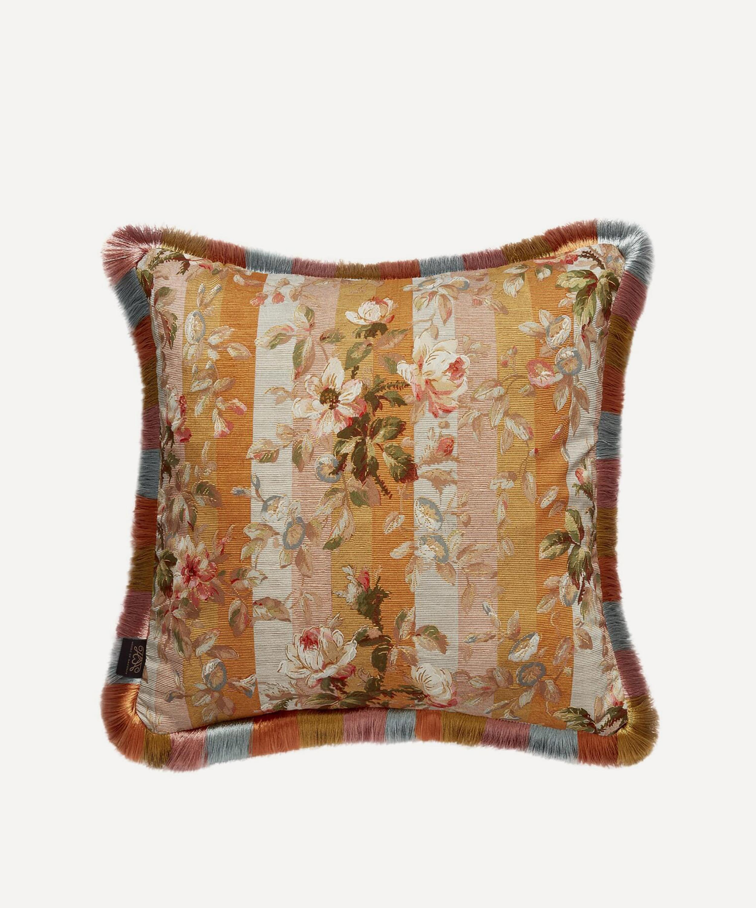 House Of Hackney Rainbow Rose Medium Fringed Cotton Linen Cushion