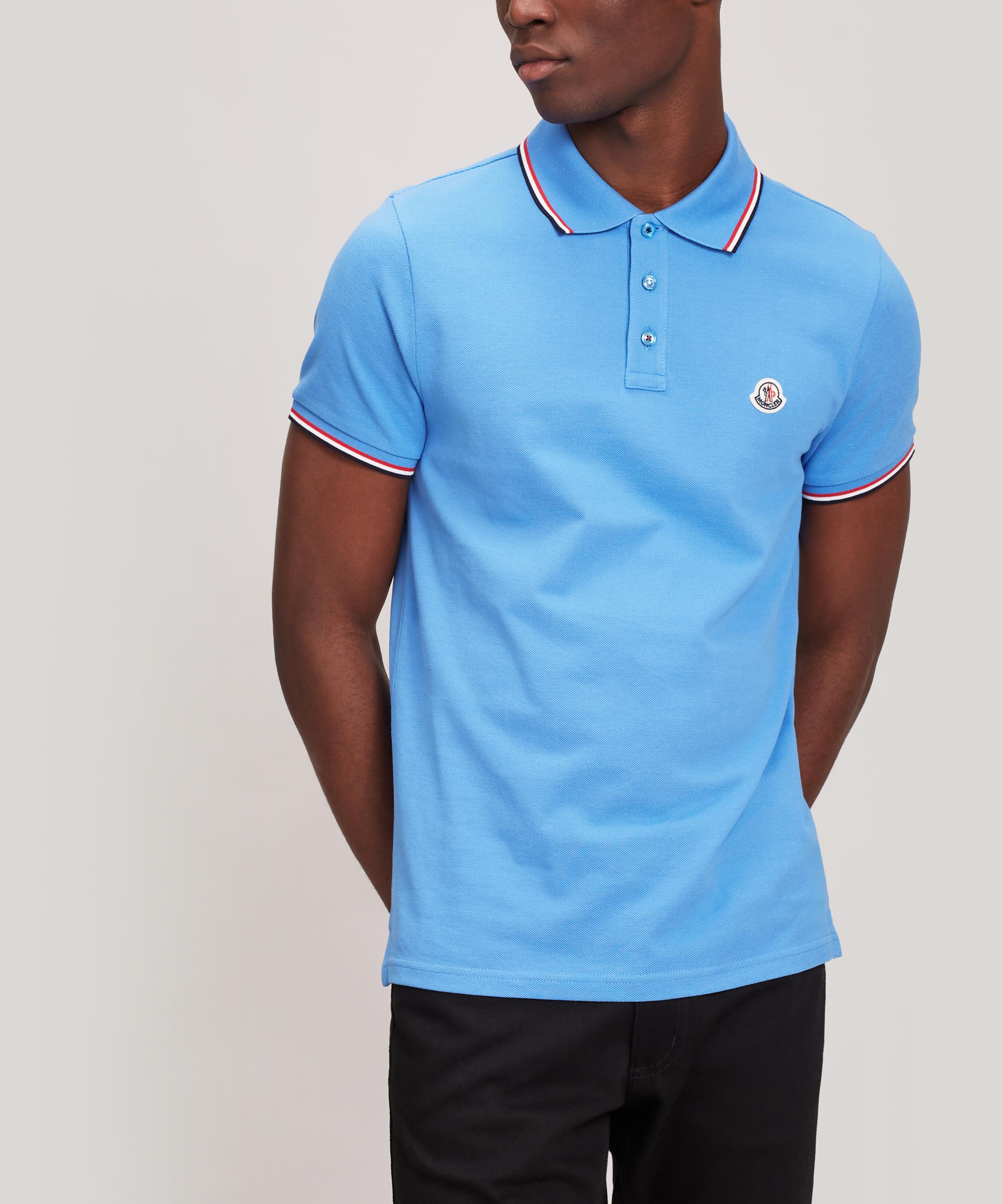 Moncler Striped-trim Polo Shirt In Blue